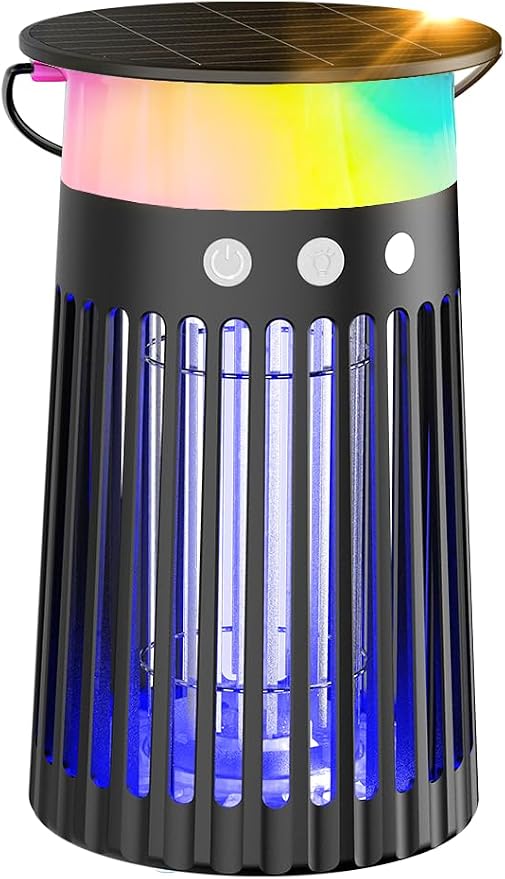NEXLY SJZ-091 Solar Bug Zapper Portable Outdoor Waterproof Mosquito Killer Light Indoor Home Rechargeable Fruit Fly Trap Lamp 4200V Electric Gnat Traps for Room Garden Courtyard Kitchen Camping Patio