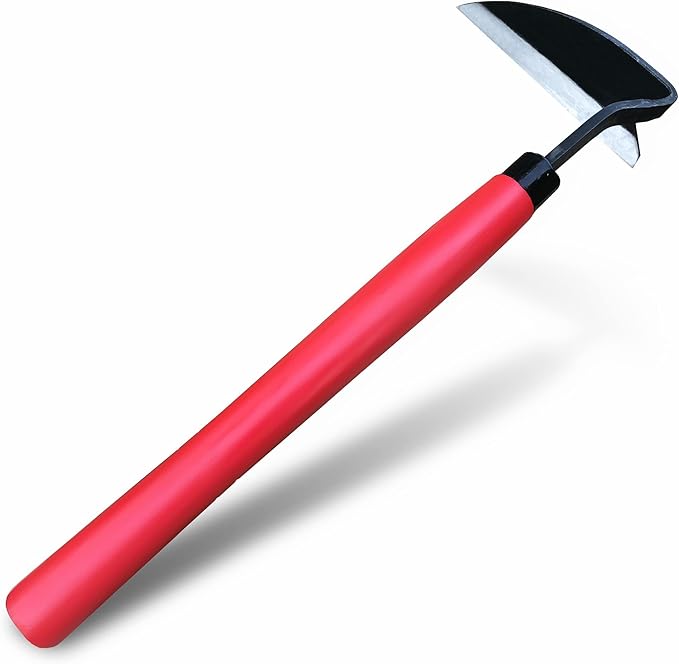 Japanese Weeding Hoe Gardening Tools 13.5-Inch Weed Remover Tool High-Carbon Steel One-Piece Molding with Solid Wood Handle(Red)
