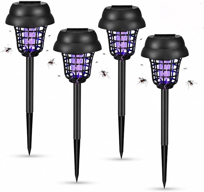 Solar Bug Zapper Outdoor Waterproof Mosquito Zapper Repellent Outdoor Patio,Auto On/Off Purple or White Light, Solar Powered Gnat Flying Insect Bug Zappers for Yard, Garden, Backyard, Pathway