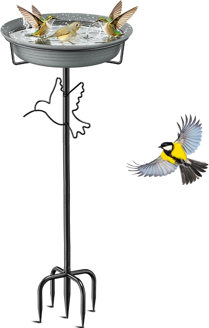 Bird Bath for Outside, 36.7In Removable Freestanding Birdbaths for Outdoors with 5-Pronged Base, Bird Bath Feeder Bowls for Garden Patio Yard Lawn Decor (Grey-2)