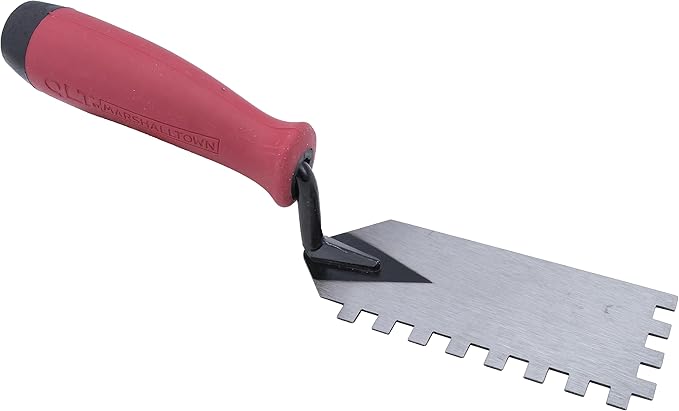 MARSHALLTOWN QLT Notched Margin Trowel, 1/4 Squre Notches for Flooring and Tiling, Soft Grip Handle, MT71