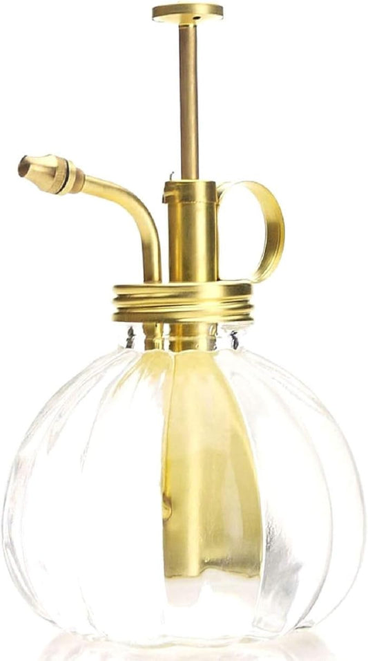 Vintage Style Glass Pumpkin Bottle Sprayer Watering Can Plant Mister with Brass Sprayer Head (Transparent)