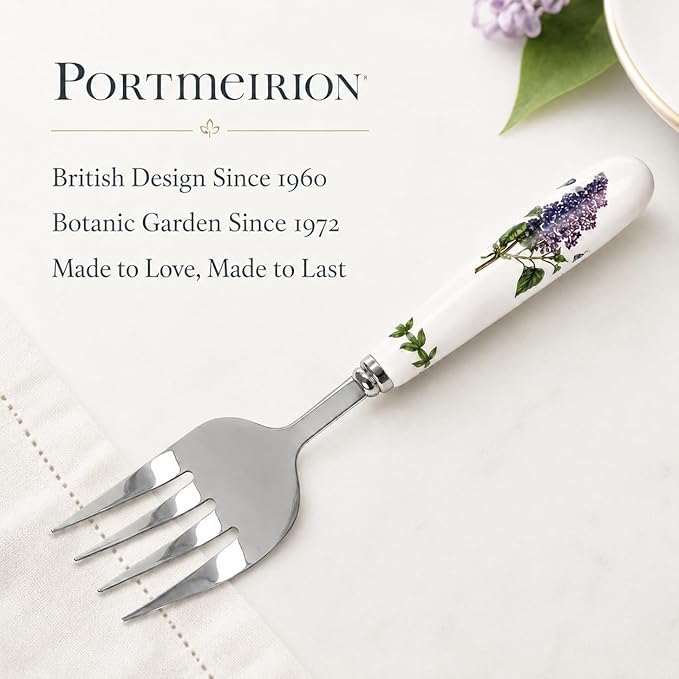 Portmeirion Botanic Garden 9" Pastry Fork - Assorted Floral Motifs, Stainless Steel with Porcelain Handles, Chip-Resistant Glaze - Elegant Tableware for Sunday Brunch or Afternoon Tea