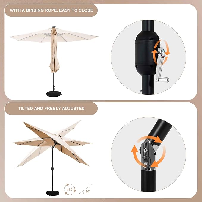 Sundale Outdoor 10 ft Patio Umbrella with Sand Bag Umbrella Base Included, Outdoor Umbrella with Tilt and Crank, Tan