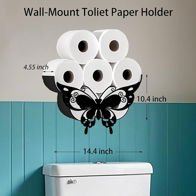 Lovely Butterfly Toilet Tissue Holder,Animal Paper Holders,Decorative Metal Papers Holder,Funny Toilet Animal Storage for Bathrooms,Bathroom Paper Organizer for Extra 8 Rolls Wall Mounted Art Decor