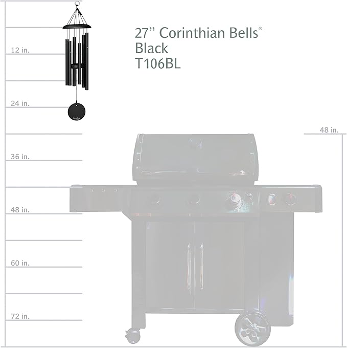 Corinthian Bells 27 Inch Black Wind Chimes for Outside, Modern Outdoor Metal Wind Chime for Patio Decor, Made in USA