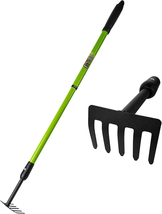 Garden Rake with Telescopic Handle (27-39") Adjustable, Long Handle Small Hand Rake for Gardening Flower Beds & Tight Spaces, 5-Tine Metal Cultivator No Bending Elderly Friendly Weeding Tool