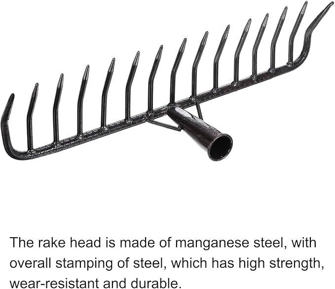 HARFINGTON Garden Rake Replacement Head 15 Tines Cast Iron Rake Head for Garden Preparation Leaf Debris Cleanup Soil Aeration Educational Tool, Black