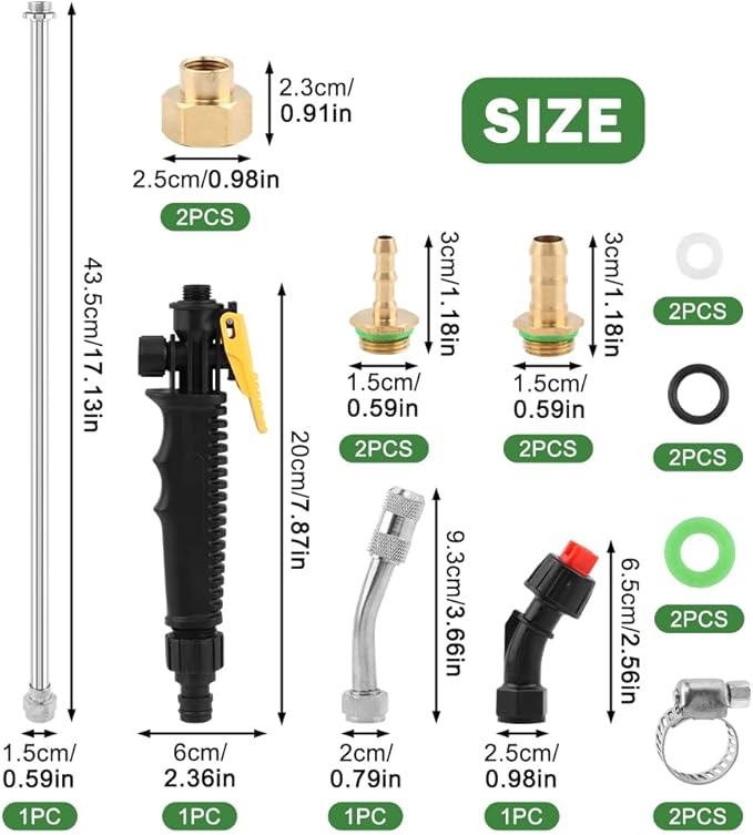 28 Inch Sprayer Wand, 1/4" & 3/8" Brass Barbs Universal Hose Sprayer Wand Replacement,Stainless Steel Wand with Shut off Valve Hose Clamps and Quick Connector