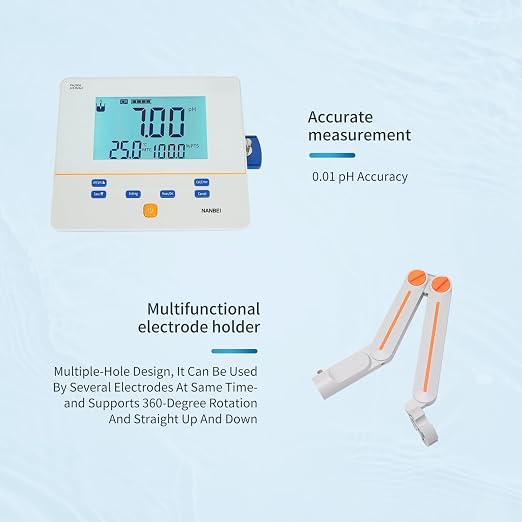 Lab Benchtop pH Meter, 1-3Points Auto Calibration,0.01 pH Accuracy,200 Sets of Data Storage,Professional pH/Temp/ORP Test,6.0 inch High Definition Screen, PH200E