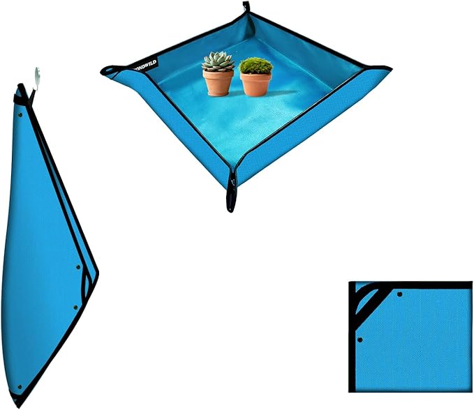 Plant Transplanting Mat - Thickened Waterproof Potting Mat, Succulent Gardening Mat, Portable Repotting Mat for Mess Control, Indoor Outdoor Use (PVC-Blue 27 x 27)
