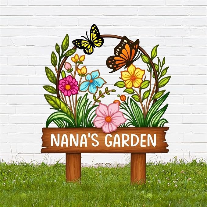 Personalized Metal Yard Sign for Mother's Day, Butterfly & Flower Design, Gift for Garden Lovers, Metal Sign, Garden Decor, Christmas Decoration