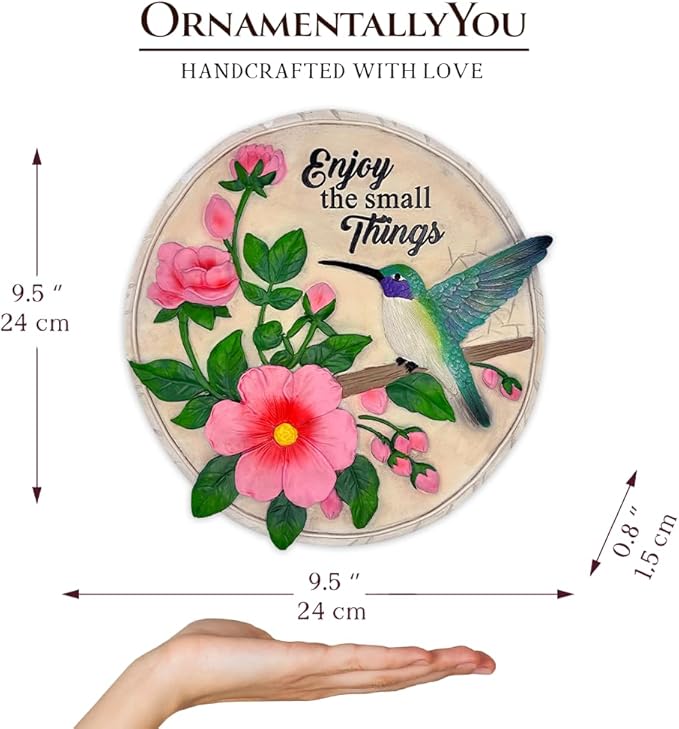 OrnamentallyYou Elegant Resin Stepping Stone, Outdoor Garden Pathway Decoration (Enjoy The Small Things Hummingbird Stepping Stone, 9.5" Decorative Garden Appreciation Gift)
