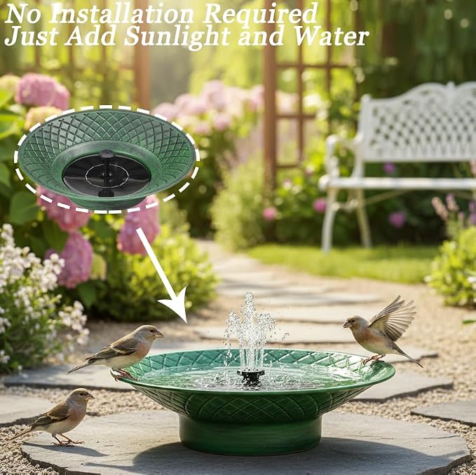 12.6" Bird Bath for Outside, Solar Bird Bath Fountains, Bird Bath Bowl Outdoor, Solar Powered Bird Baths for Garden Patio Decor (Green)