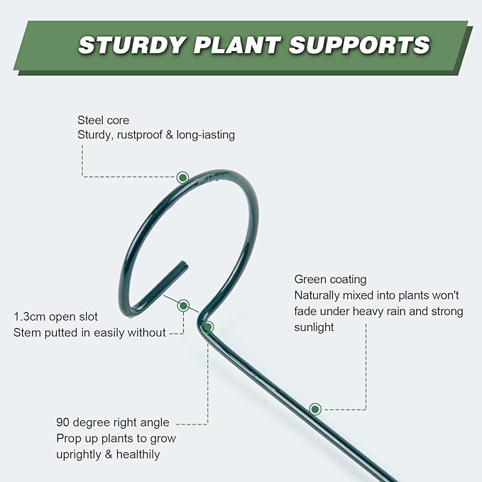 Joyhalo 20 Pack Plant Support Stakes 24 Inch, Plant Stakes, Flower Stakes with 24 Twist Ties, Garden Sticks for Plants Iris, Dahlia, Gladiolus, Amaryllis, Rose, Sunflower, Tomato, Sapling Etc