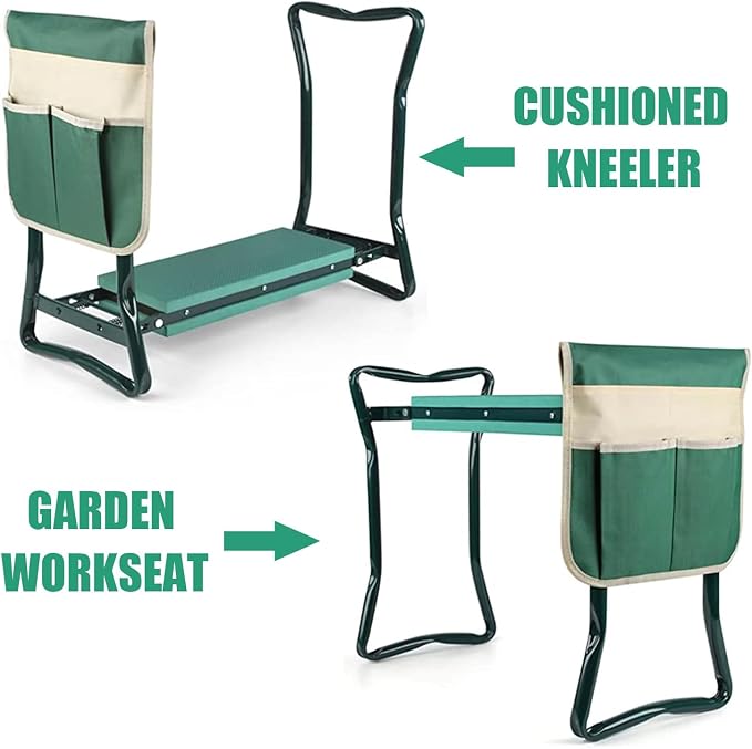 FozsKeylf Garden Kneeler and Seat, Soft EVA Kneeling Pad Stool with Tool Pouch, Heavy Duty Foldable Gardener Stool, Green