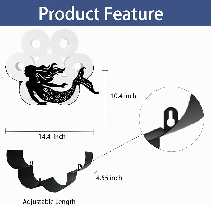 Whimsical Mermaid Toilet Tissue Holder,Animal Paper Holders,Decorative Metal Papers Holder,Funny Toilet Animal Storage for Bathrooms,Bathroom Paper Organizer for Extra 8 Rolls Wall Mounted Art Decor