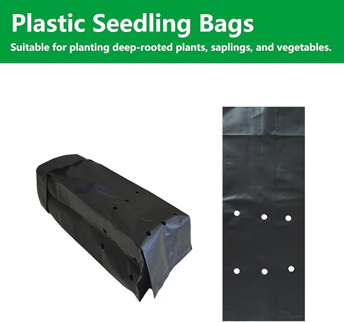 Belit Nursery Growing Bags, 100 Pcs Black Plastic Seedling Pots for Gardening Seed Plant Bags, Fruit Tree Seedling, Starting saplings(5.7"x9.5")