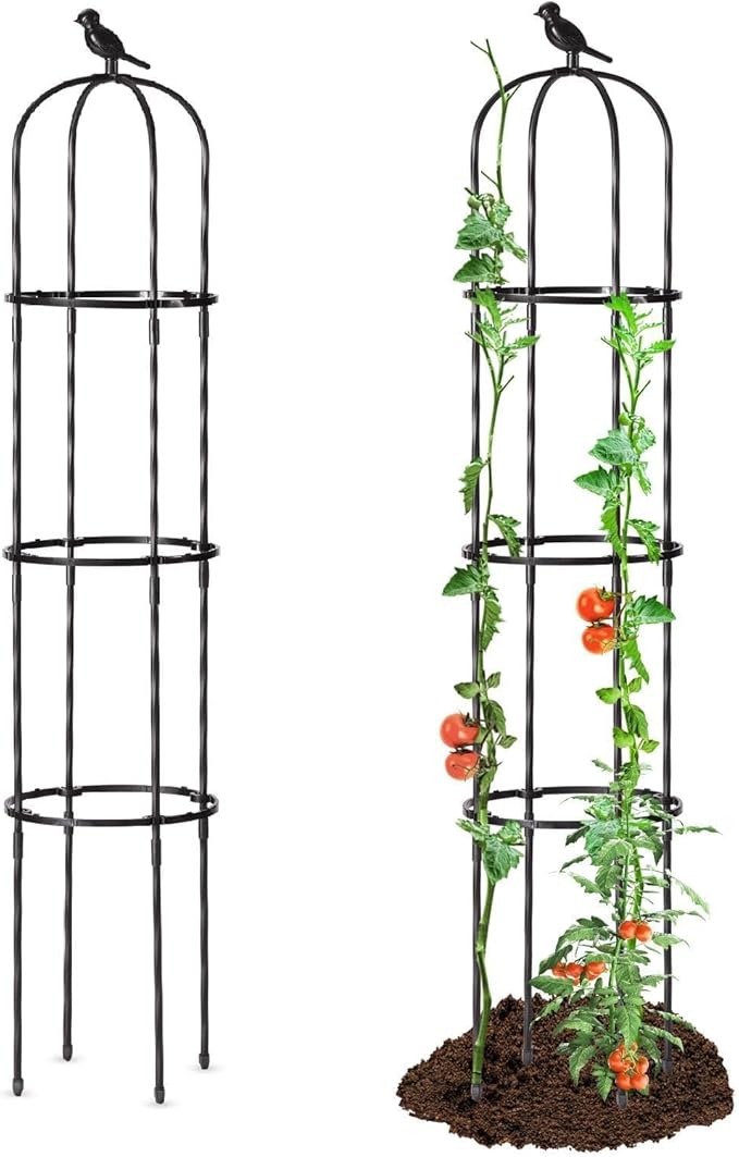 FOLLOOK Garden Obelisk Trellis for Climbing Plants Outdoor, Lightweight Climbing Plant Support Flower Roses Clematis Vegetable Light Vines Round Trellis for Raised Garden Bed Planter, Black, 1 Pack