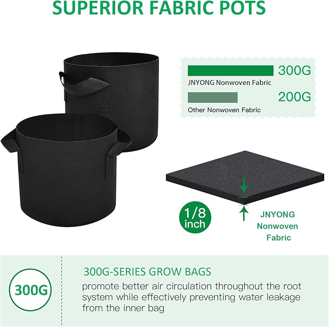 JNYONG 24-Pack 5 Gallon Thickened Non-Woven Grow Bags, Aeration Fabric Pots with Handles