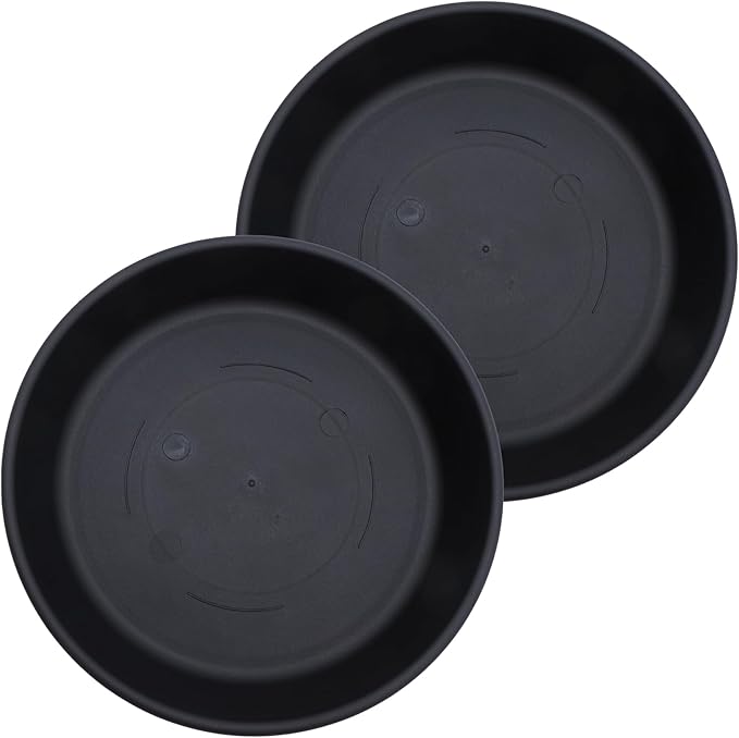 The HC Companies 16 Inch Classic Round Plant Saucer, Lightweight UV-Resistant Plastic Outdoor & Indoor Flower Pot Tray, 2-Pack Plant Pot Trays for Garden & Home Decor, Black