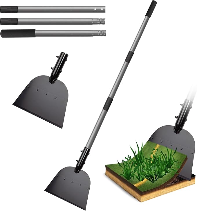 Walensee Flat Shovel, Heavy Duty Floor Scraper Long Handle for Weeding, Moss Removal, Lawn Edging & Outdoor Cleaning, Metal Garden Cleaning Shovel Scraper for Patio, Driveway, Sidewalk, Yard