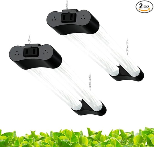 Hlite 16inch 2 Pack Grow Light Shop Light-Linkable Grow Lights for Indoor Plants, Full Spectrum Plant Lights Plug and Hanging with On/Off Switch Hanging Light from Seedling to Flowering, White