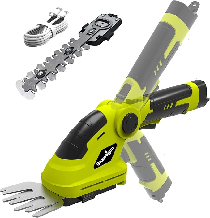 Grasstigon Hedge Trimmer Cordless Grass Shear Handheld Grass Trimmer, 2 in 1 Electric Bush Trimmer, 7.2V Lightweight Rechargeable Shrub Trimmer for Garden Yard Lawn, Type-C Cable Included (Green)