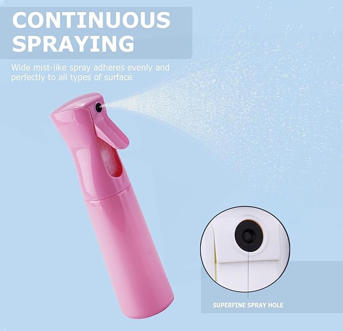 VIGOR PATH Continuous Spray Bottle for Hair – Fine Mist Mister for Hairstyling, Cleaning, Plants, Pets, Barbers, Salons, and Essential Oil Applications (300ml/10 oz) Pink