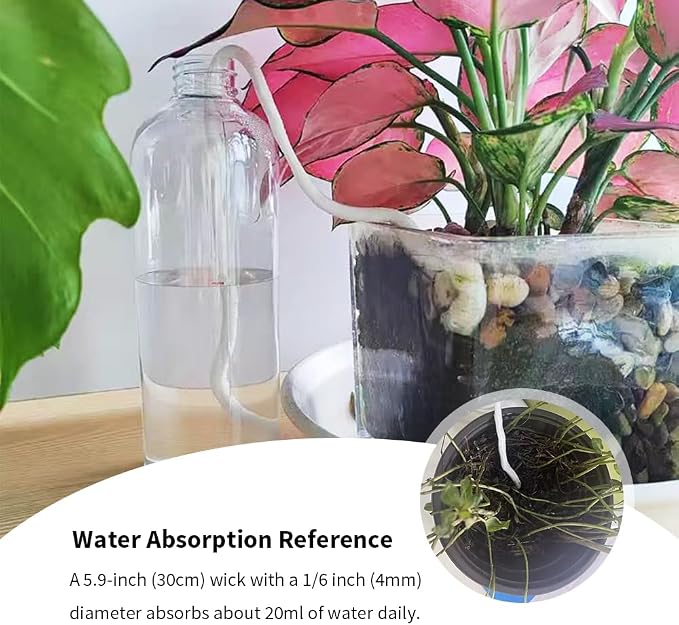 49.2 feet 1/6 Inch Bright White Self Watering Wick Cord Automatic Watering Cotton Rope System Hydroponic Wicking for Vacation Plant Care Capillary Wicks for Self Watering Planters and Pot