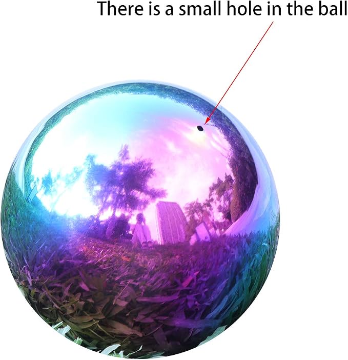Kesywale Rainbow Gazing Globe Mirror Balls for Garden Home Stainless Steel Shiny Hollow Sphere Sparkling Outdoor Ornament (10 Inch)