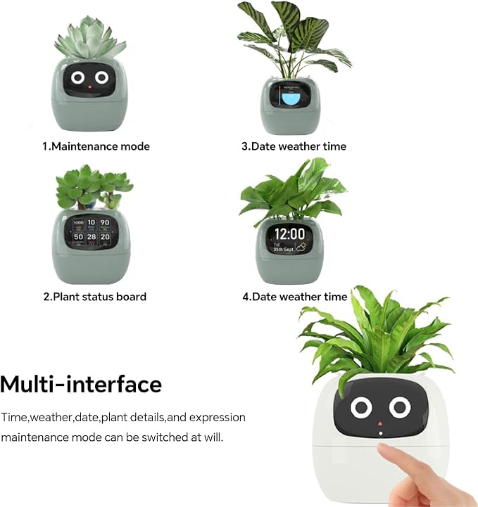 Smart Plant Pot with Expression, AI Intelligent Flower Pot for Indoor Decoration, Smart Garden Pot with Water/Light/Temperature Sensors, Ivy AI Planter(Pink)