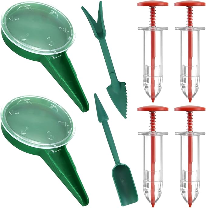 QWORK 8 Pcs Seed Dispenser Planter Tool Set, Precision Seed Planter Tool with Seed Spreaders, Dispensers, Dibbers, for Seed Placement