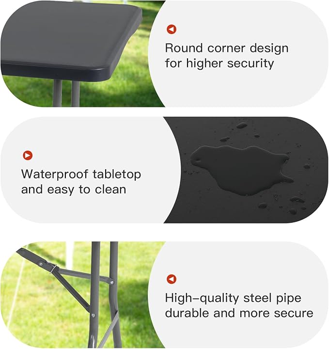 PayLessHere | 6FT Folding Table | Black | Portable Plastic Table with Carry Handle | Waterproof & Foldable Table Design | Steel Frame with Lock | for Events, Camping, Indoor & Outdoor Use
