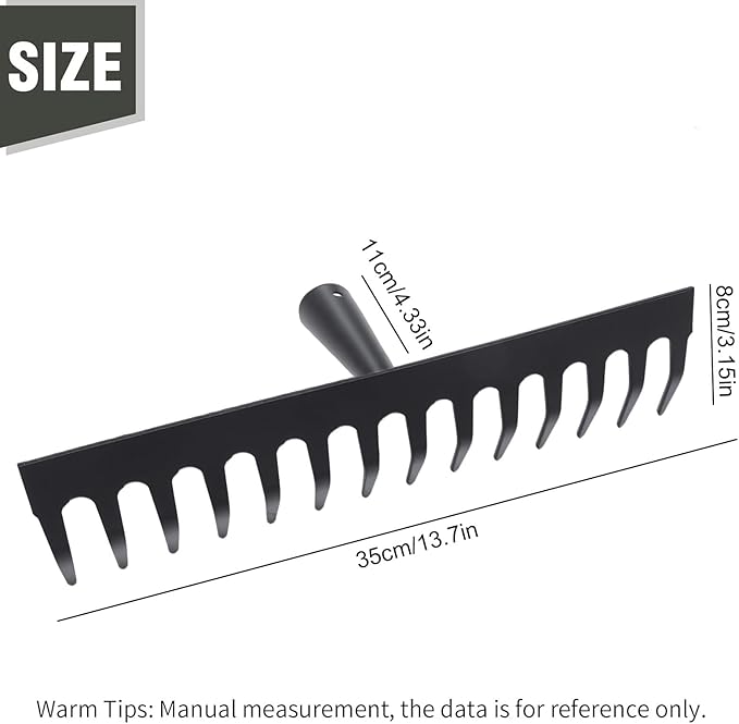 Heavy-Duty Metal Rake Head, 14-Tine Rake Head for Lawn Care, Replacement Rake Head for Leveling Soil and Clearing Debris