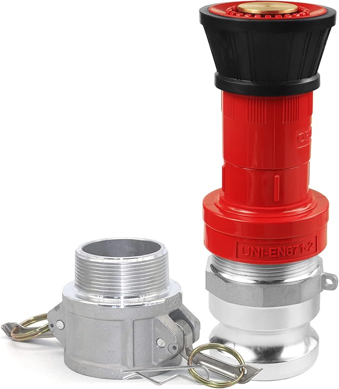 NOVINO Fire Hose Nozzle,2 inch NPSH Heavy-Duty Industrial Fire Hose Constant Flow Fog Nozzle with 2pcs 2" Aluminum Camlock Fitting Coupling Equipment