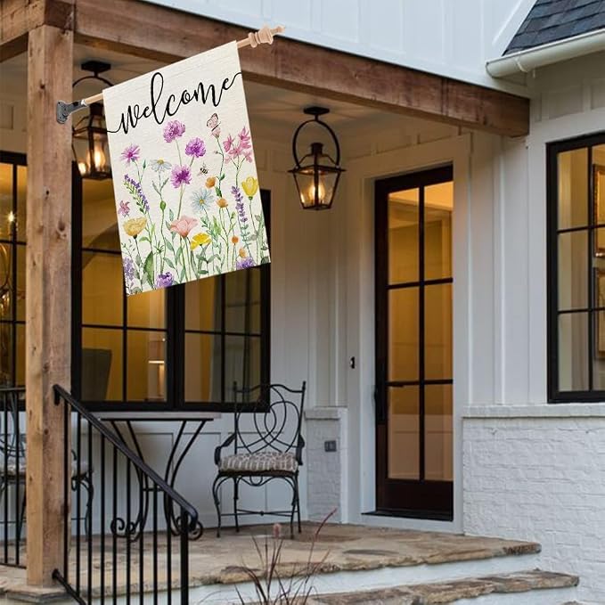 CROWNED BEAUTY Spring House Flag Floral 28x40 Inch Double Sided for Outside Welcome Burlap Large Big Yard Holiday Decoration CF741-40
