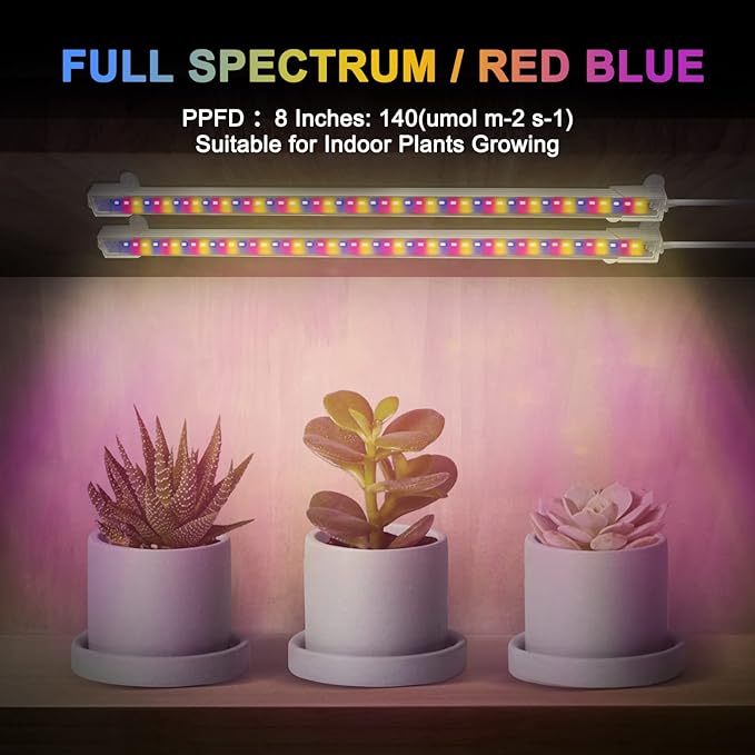 Mosthink Grow Lights for Indoor Plants Full Spectrum, Grow Light Strips with Auto Timer 3/6/12 H, Plant Lights with Red Blue White LEDs, 3 Lighting Modes,5 Dimmable Levels, 2 Packs,Updated Controller
