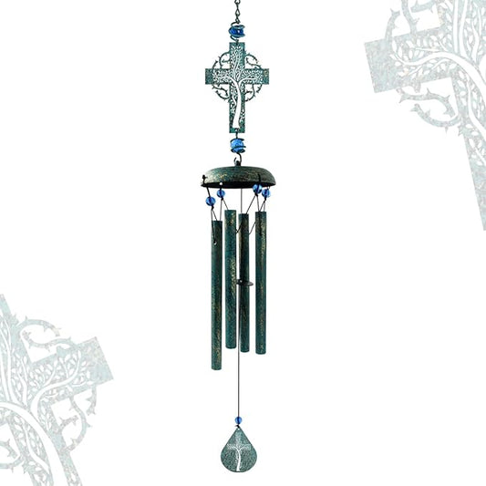 Cross Wind Chimes for Outside, Metal Hanging Wind Chimes, Zen Windchime with Calming Sound for Yard, Balcony, Yoga Room