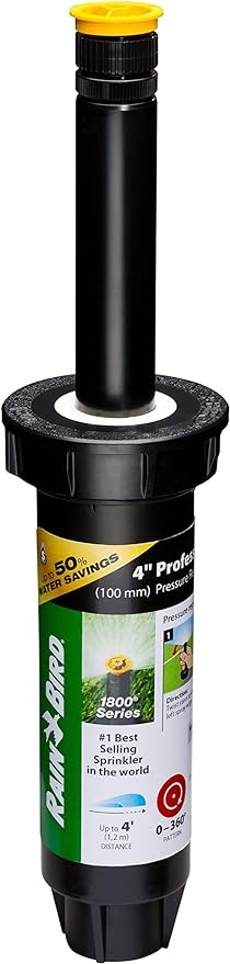 Rain Bird 1804AP4PRS Pressure Regulating (PRS) Professional Pop-Up Sprinkler, Adjustable 0-360° Pattern, 3' - 4' Spray Distance, 4" Pop-up Height