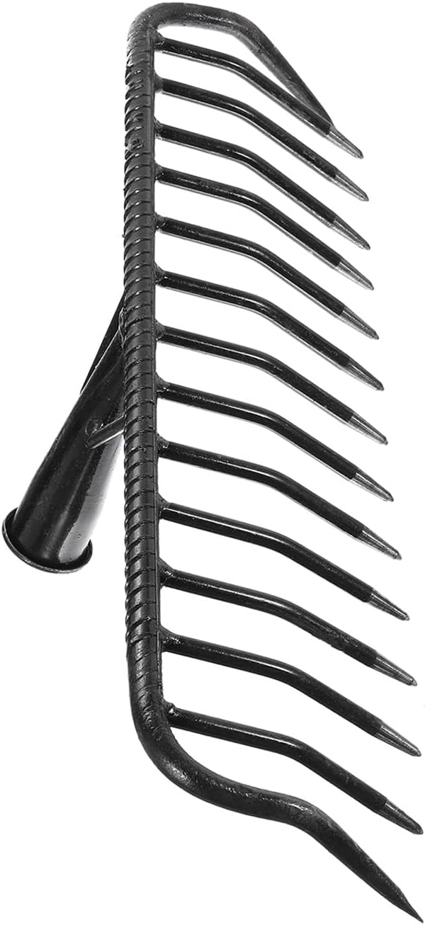 HARFINGTON Garden Rake Replacement Head 15 Tines Cast Iron Rake Head for Garden Preparation Leaf Debris Cleanup Soil Aeration Educational Tool, Black