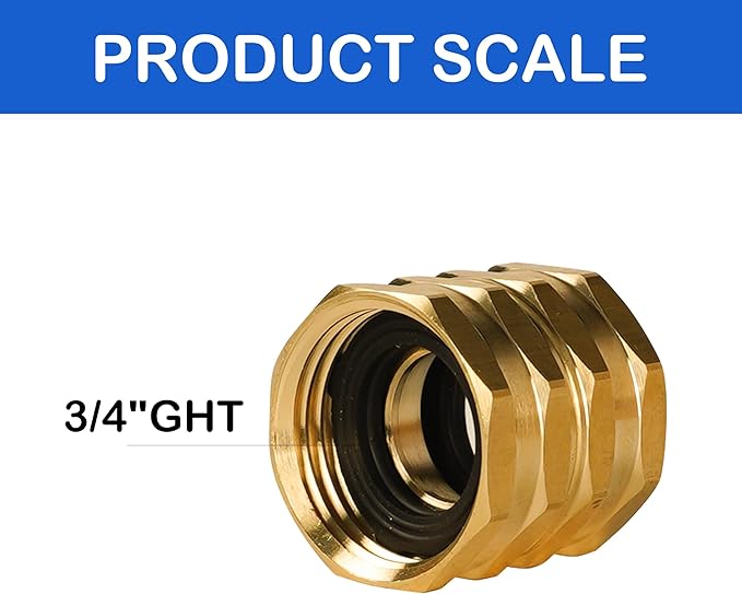 Hourleey Brass Garden Hose Adapter, 2 Pack 3/4 Inch Heavy Duty Solid Brass Female to Female Hose Connector, Garden Hose Repair Fittings with 4 Extra Washers, Leak-Proof Double Female Coupler
