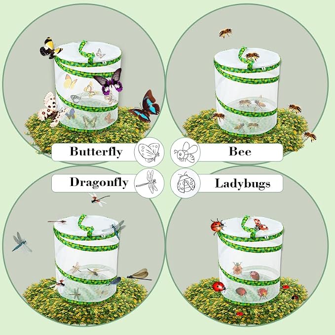 Butterfly Growing Kit- Pop Up Foldable Butterfly Habitat Cage -7.8" x 11" Tall - Clear Mesh Enclosure Terrarium