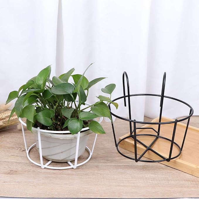 Hanging Railing Planters Baskets Balcony Flower Pot Holders Plant Iron Racks Fence Metal Potted Stand Mounted Balcony Round Plant Baskets Shelf Container Box for Indoor&Outdoor Use,Garden Steel Pots