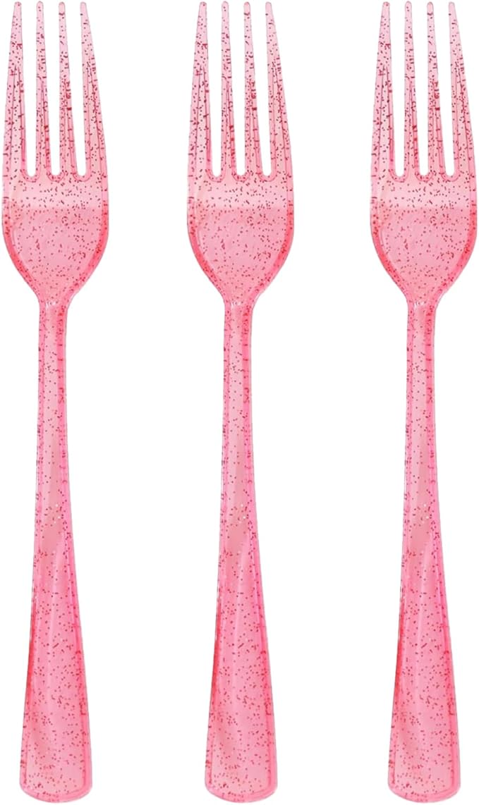 50 Pcs Pink Plastic Forks, Pink Plastic Silverware, Heavy Duty Plastic Cutlery Set Disposable Utensils Sets for Valentine's Day, Brithday, Wedding, Baby Shower, Bridal Shower