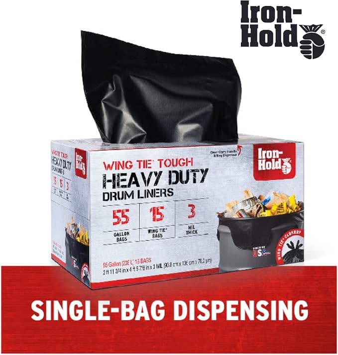Contractor Trash Bags - 45 Gallon, 18 Bags, Wing Tie Closure, 3 MIL Thick, Gusseted Bottom, Black - Heavy Duty Industrial Strength Garbage Bags (Pack of 4)