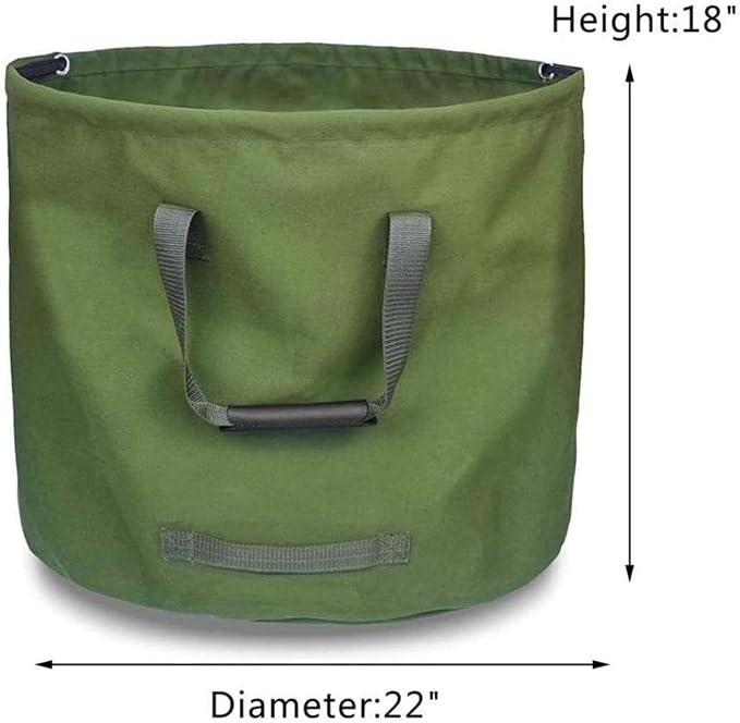 33 Gallon Garden Bag Collapsible, Green Leaf Bag with Military Canvas Fabric, Reusable Garden Waste Bags, Pop Up Gardening Container