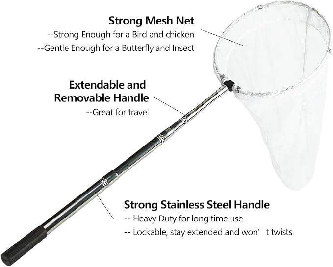 RESTCLOUD Insect and Butterfly Net with 12" Ring, 24" Net Depth, Handle Extends to 59 Inches