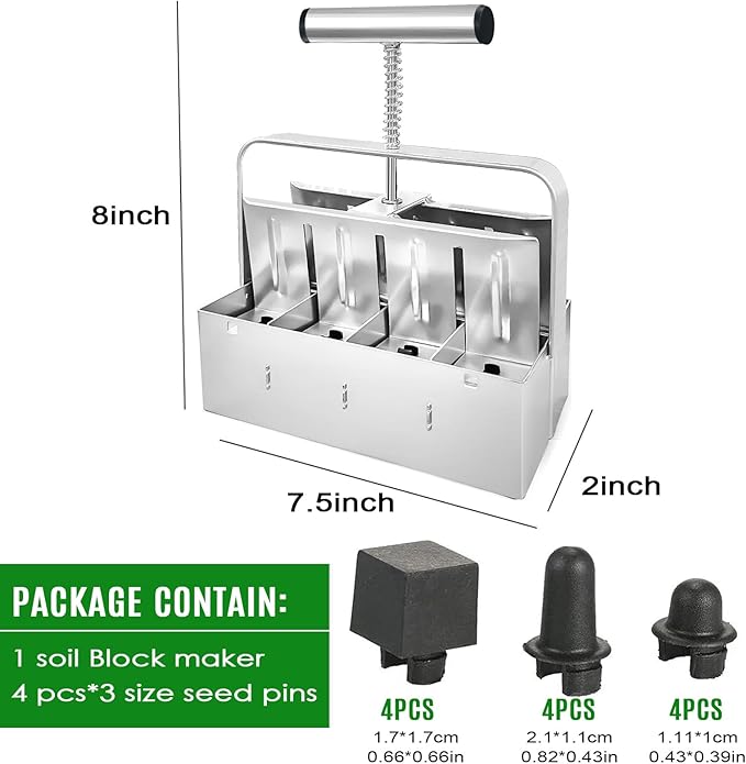 Upgraded Soil Blocker Handheld, 8 Soil Block Maker for Seed Starting, 2 inch Manual Quad Soil Blockers Maker, Soil Blocking Tool, Soil Blocker Kit