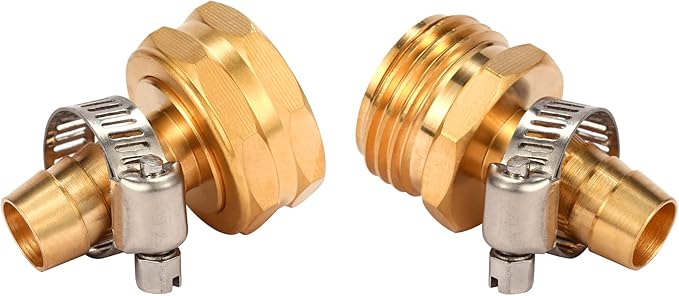 Brass Garden Hose Connector Repair Mender Kit with Stainless Clamp,Fits 1/2" Water Hose Fitting,3 Sets(1/2" Barb x 3/4" GHT)